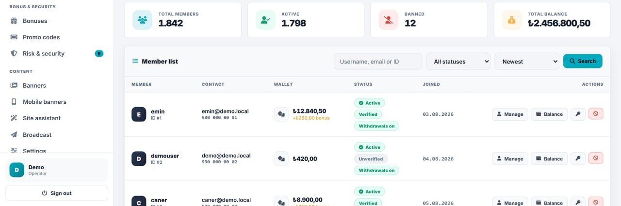 Platform ve üye yönetimi